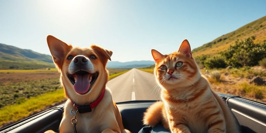 Dog and cat enjoying a scenic road trip together.